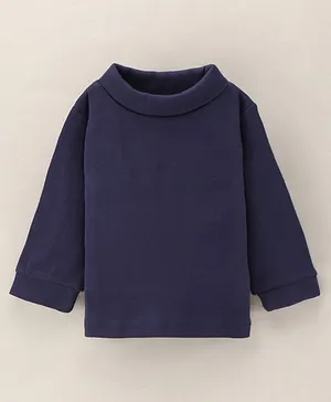 Pink Rabbit Boy Cotton Full Sleeves Solid Print Tshirt - Navy Blue