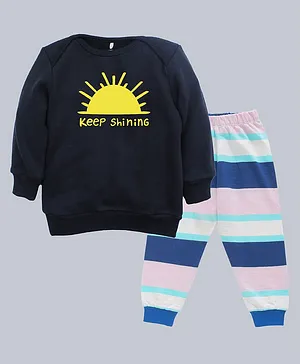 Kadam Baby Full Sleeves Keep Shining Sweatshirt With Striped Pyjama - Blue