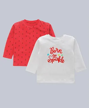 Kadam Baby Pack Of 2 Full Sleeves Born To Sparkle And Anchor Print T Shirts - Red White