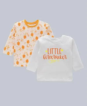 Kadam Baby Pack Of 2 Full Sleeves Little Firecracker And Strawberry Print T Shirts - White Orange