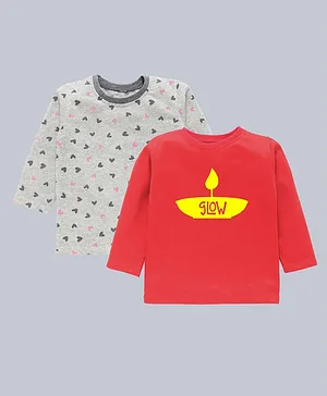 Kadam Baby Pack Of 2 Full Sleeves Glow And Hearts Print T Shirts - Red Grey