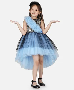 Toy Balloon Sleeveless Sequin Embellished & Ruffle Detailed Bodice Layered High & Low Dress - Light Blue