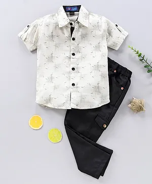 Knotty Kids Half Sleeves Abstract Print Shirt With Pant - Green Black