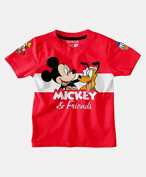 Bonkids 100% Cotton Half Sleeves Disney Featured Mickey Mouse Printed Tee - Red