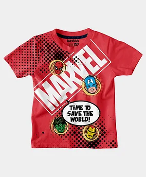 Bonkids Half Sleeves Marvels Avengers Featuring Superheroes Comic Printed 100% Cotton Tee - Red