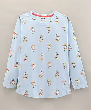 Fido Cotton Knit Full Sleeves Floral Print Top - Blue