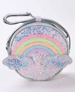 Babyhug Free Size Sling Bag With Sequin Detailing Rainbow & Cloud Patch- Silver