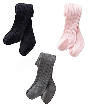 SYGA Baby Tights Soft Leggings For Girls Stockings Socks Pants Pack Of 3 - Black Pink DarkGrey