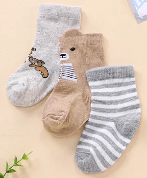 Cute Walk By Babyhug Anti Bacterial Ankle Length Designed Socks Pack Of 3 - Multicolour