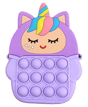 SYGA Children Pop It Fidget Cat Unicorn Pattern Silicone Bag Kids Push Popper Educational Bubble Shoulder Bag (Purple)