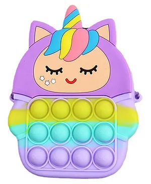 SYGA Children Pop It Fidget Cat Unicorn Pattern Silicone Bag Kids Push Popper Educational Bubble Shoulder Bag (Camo Purple)