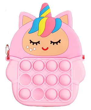 SYGA Children Pop It Fidget Cat Unicorn Pattern Silicone Bag Kids Push Popper Educational Bubble Shoulder Bag (Pink)