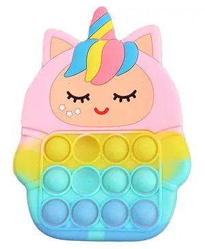 SYGA Children Pop It Fidget Cat Unicorn Pattern Silicone Bag Kids Push Popper Educational Bubble Shoulder Bag (Camo Pink)