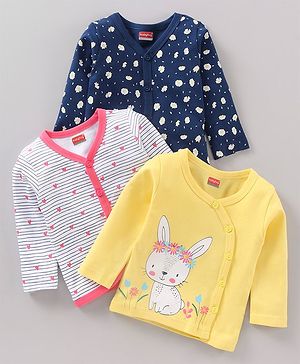 Babyhug 100% Cotton Vests Floral Print Pack of 3 - Yellow White & Navy