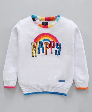Vitamins Full Sleeves Flat Knit Winter Top Text Print - White