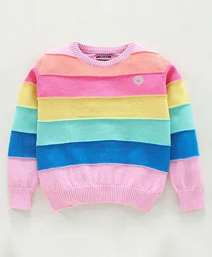 Vitamins Full Sleeves Flat Knit Winter Striped Top - Multicolor