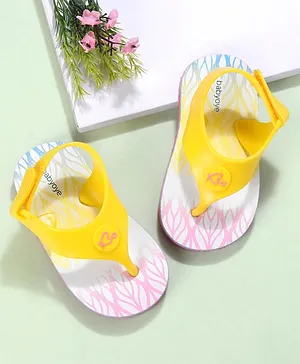 Babyoye Flip Flops with Velcro Closure - Yellow & White
