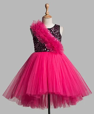 Toy Balloon Sleeveless Sequin Embellished Frilled Bodice Party Dress - Pink