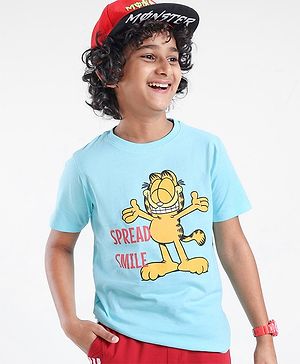Pine Kids Half Sleeves Garfield Collection Biowashed T-Shirt - Blue