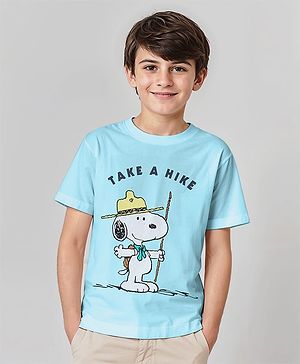 Pine kids Biowashed Peanut Collection Half Sleeves Tee Snoopy Print - Sky Blue