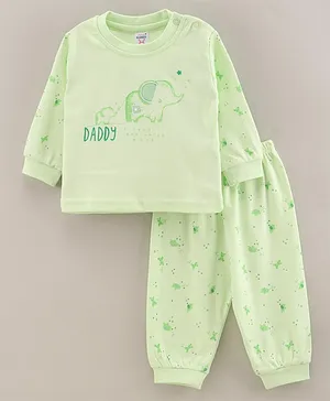 Pink Rabbit Cotton Knit Full Sleeves Night Suit Elephant Print - Green