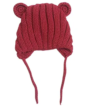 MOMISY Knitted Woolen Earlap Cap With Knot Red - Circumference  48 cm