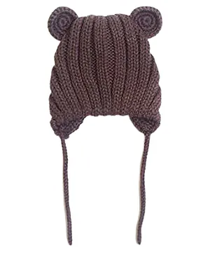 MOMISY Knitted Woolen Earlap Cap With Knot Brown - Circumference  48 cm
