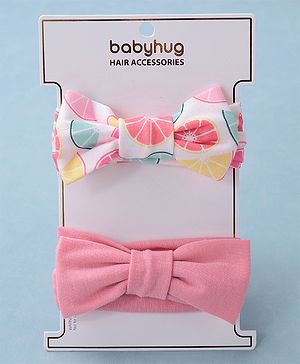 Babyhug Free Size Headbands Floral Print with Bow Applique Pack of 2 - Pink & White