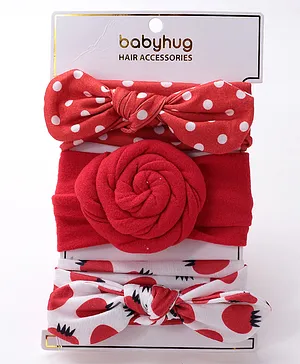 Babyhug Free Size Headbands Polka Dots Print with Bow Applique Pack of 3 - Red & White