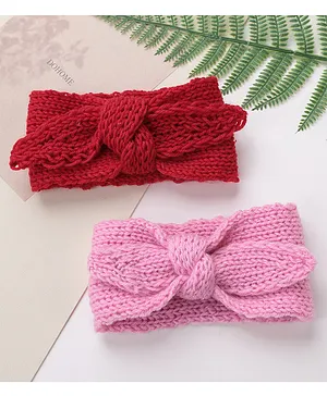 Babyhug Free Size Headbands with Bow Applique Pack of 2 - Pink & Red