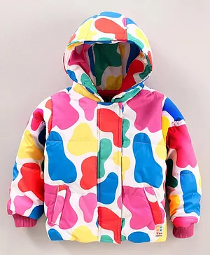 Vitamins Full Sleeves Hooded Padded Jacket Abstract Design - Mutlicolour