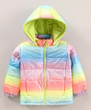 Vitamins Full Sleeves Puffed Jacket with Hood Colour Block Pattern - Multicolour