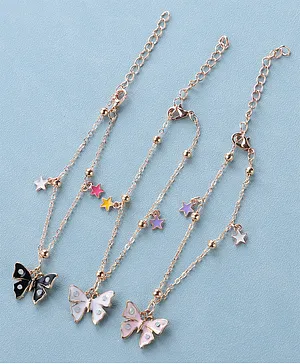 Hola Bonita Free Size Girl Bracelets Butterfly Design Pack of 3- Gold