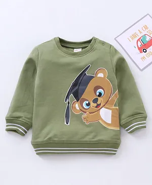 Babyhug Winter Wear Full Sleeves T-shirt With Placement Print - Green