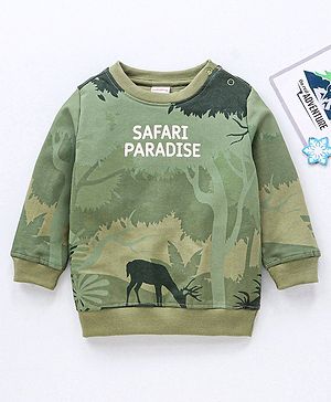 Babyhug Cotton Knit Full Sleeves Winter Wear T-Shirt Text Print - Green