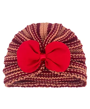 SYGA Baby Boy Girl Kids Bow Striped Knitted Hat Children Bowknot Hat - Burgundy