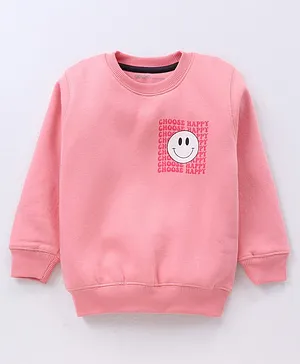 Doreme Cotton Knit Full Sleeves Text Printed Sweatshirt - Pink