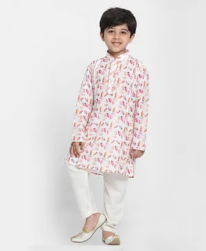 Vastramay Full Sleeves Abstract Floral Printed Kurta - Multi Color & White