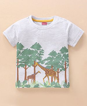 Babyhug Half Sleeves Giraffe Print T-Shirt - Grey