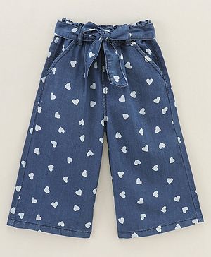 Babyhug Culottes With Fabric Belt Heart Print - Dark Blue