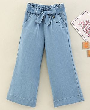 Babyhug Cotton Ankle Length Washed Denim Capris - Blue