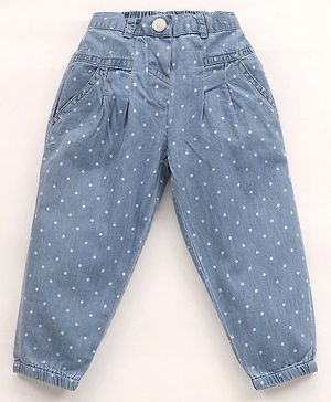 Babyhug Denim Full Length Jeans Polka Dot Print - Blue