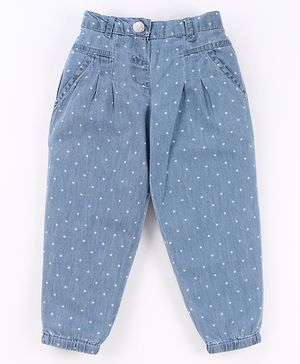 Babyhug Denim Full Length Jeans Polka Dot Print - Blue