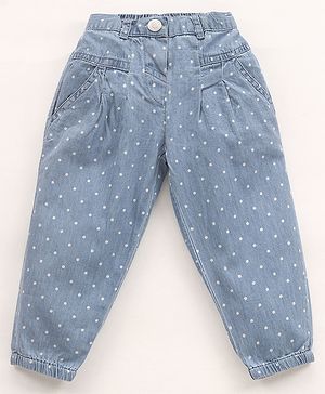 Babyhug Denim Full Length Jeans Polka Dot Print - Blue