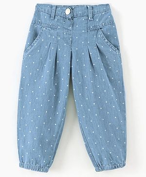 Babyhug Denim Full Length Jeans Polka Dot Print - Blue