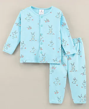 First Smile Full Sleeves Night Suit Bunny Print - Blue