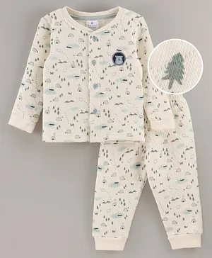 Ollypop Polyfill Full Sleeves Winter Night Suit Printed- Cream