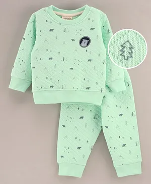 Ollypop Polyfill Full Sleeves Winter Night Suit Printed- Green