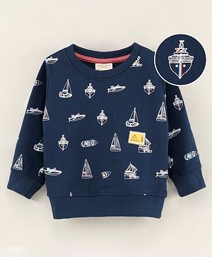 Ollypop Cotton Knit Full Sleeves Sweatshirt Ship Print - Blue