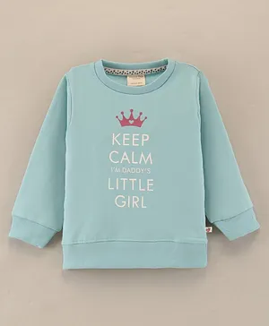 Ollypop Cotton Knit Full T-Shirt Text Printed Sweatshirt - Blue